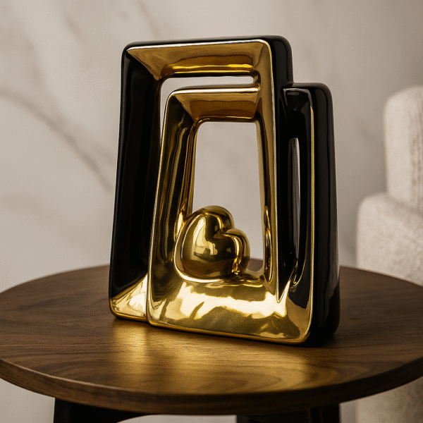 Black & Gold Geometric Heart Sculpture