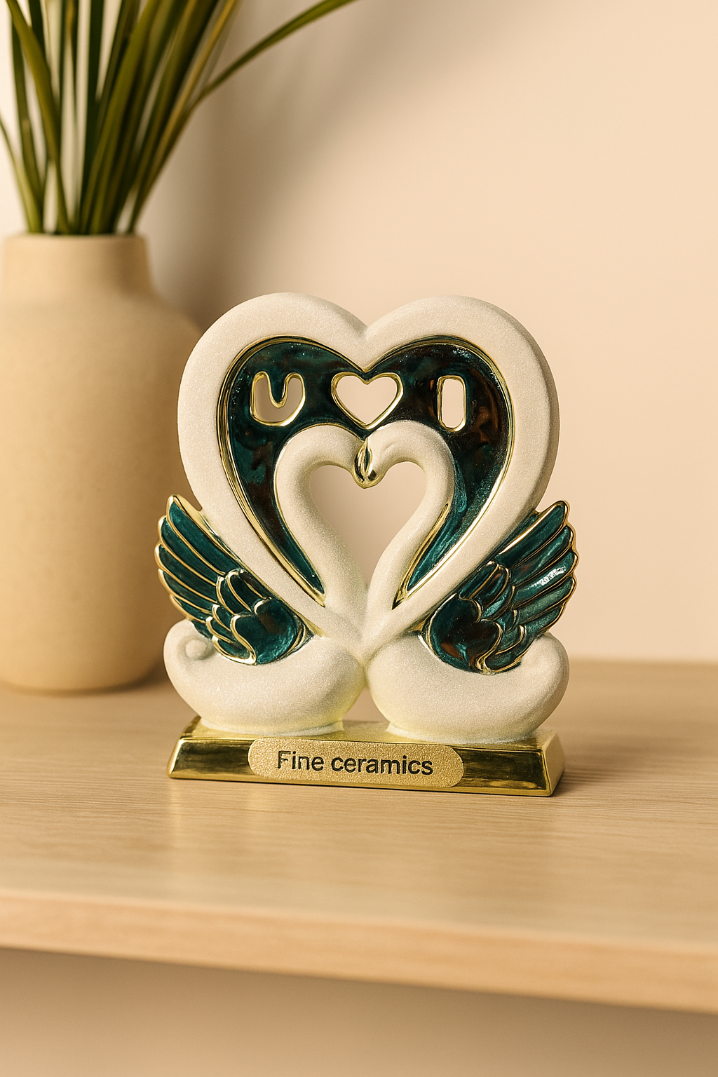 20250904_0011_Elegant20Ceramic20Display_remix_01k48dxxfkfag9kfxvxfat506g.png Ceramic Swan Couple Figurine - Love Showpiece - Image 1