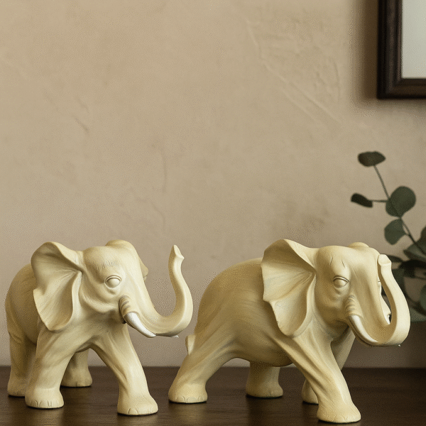Pair of Elephant Figurines - Handcrafted Ivory Finish