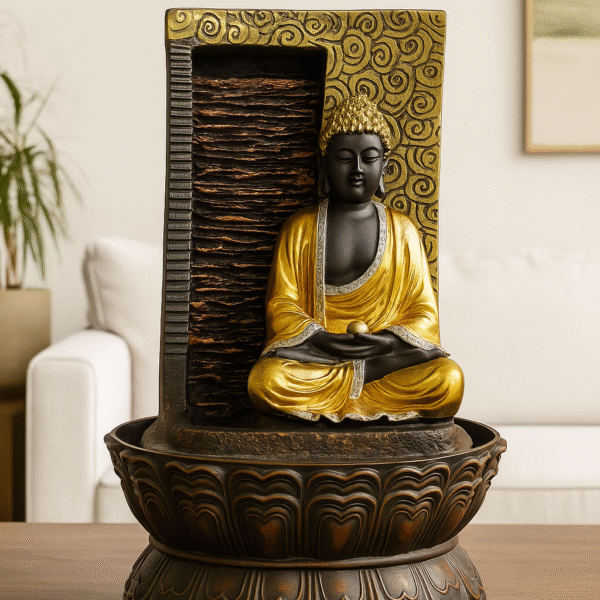 Meditating Buddha Water Fountain - Golden Finish