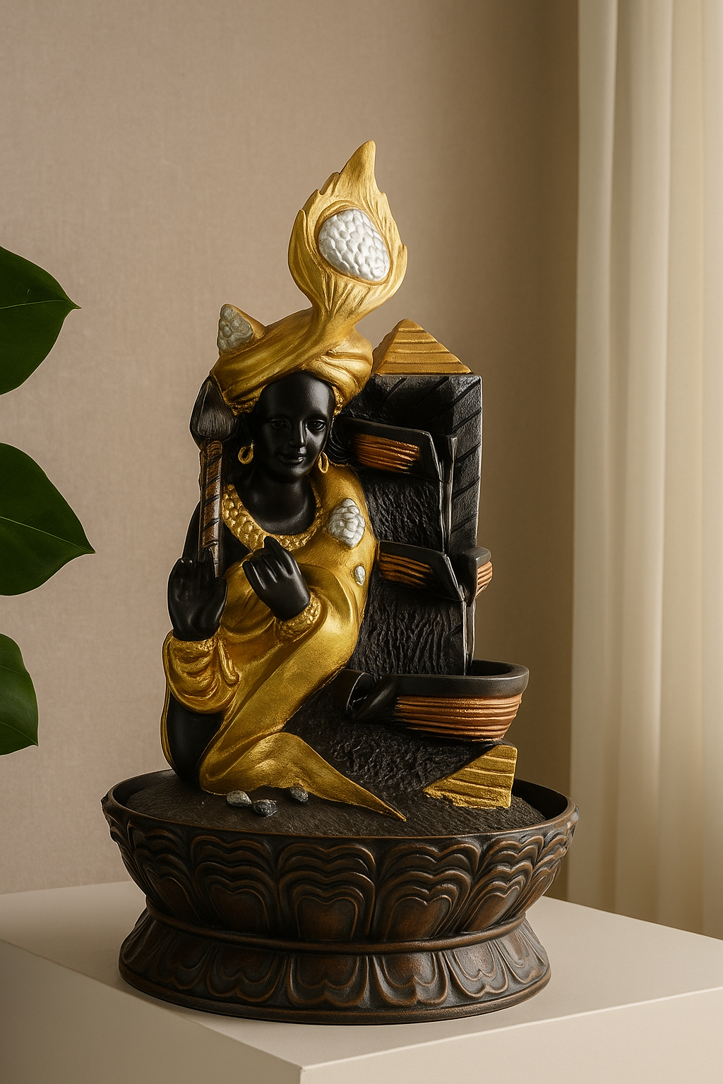20250904_1433_Elegant20Sculpture20Display_remix_01k49zbfsvecd93b1ddb527vj5.png Krishna Water Fountain Sculpture - Artistic Finish - Image 1