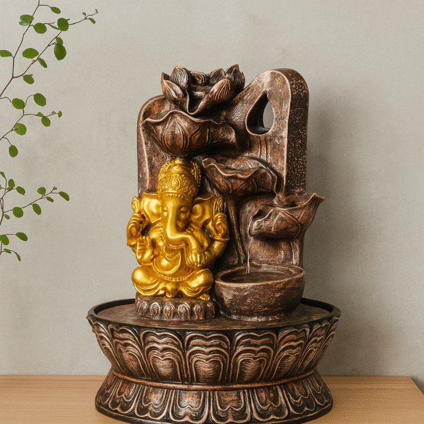 Golden Ganesha Water Fountain Sculpture