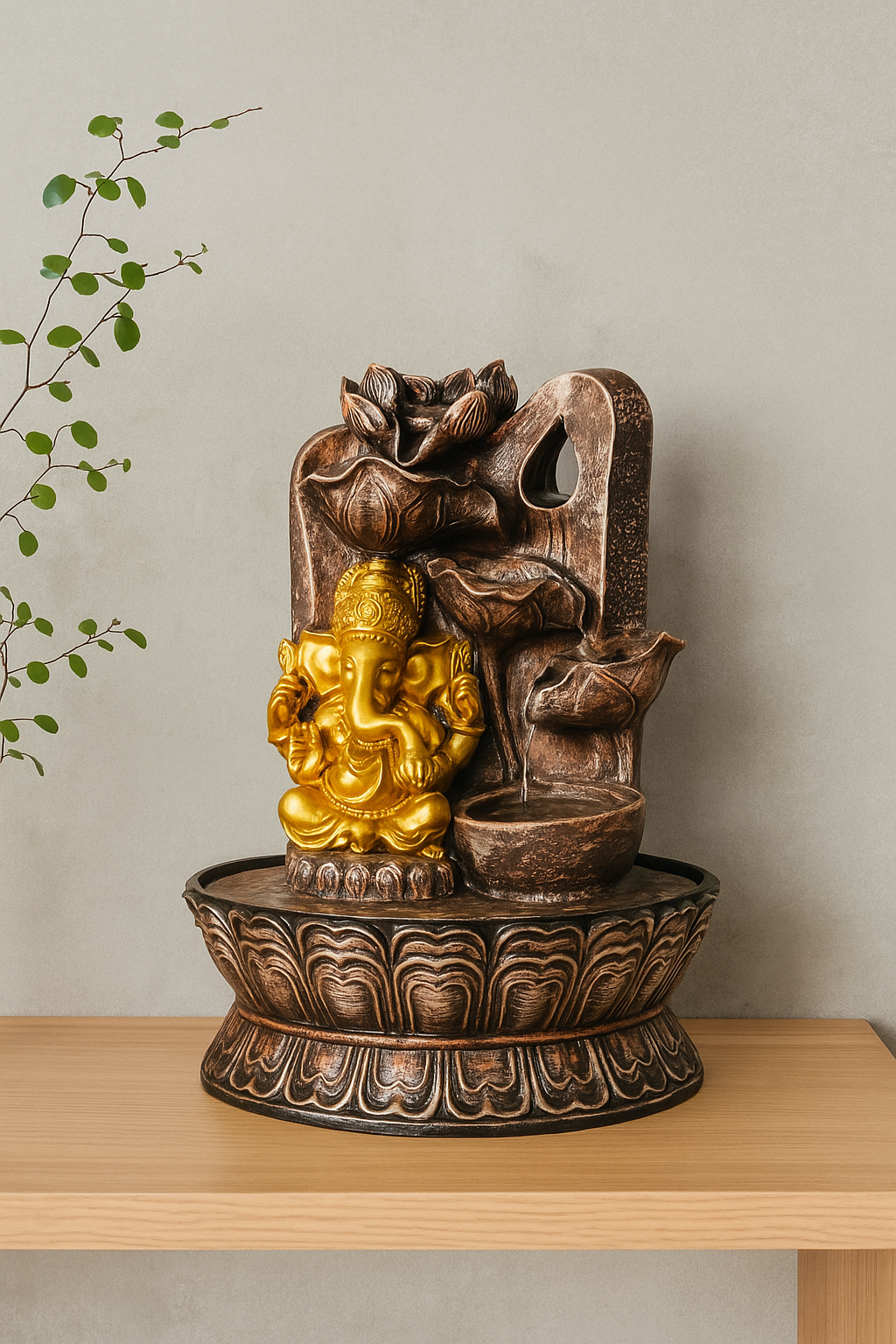 20250904_1434_Elegant20Product20Showcase_remix_01k49zbwgcfg2tj0y1bk8vq3fc.png Golden Ganesha Water Fountain Sculpture - Image 1
