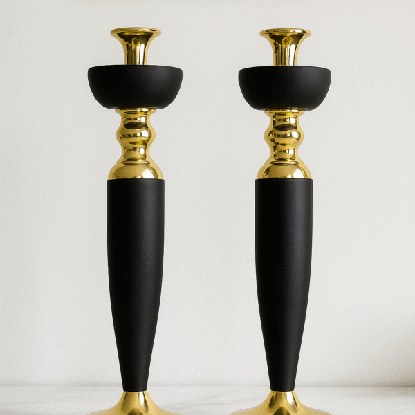 Black & Gold Elegant Candle Holders (Set of 2)