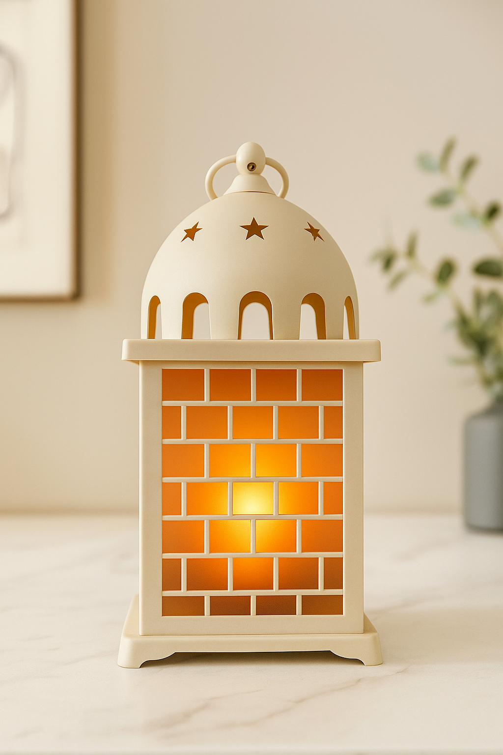 20250904_1456_Modern20Lantern20Showcase_remix_01k4a0m5hke7bvgqetq1007wtr.png White Lantern with Star Cut Design - Modern Decor - Image 1