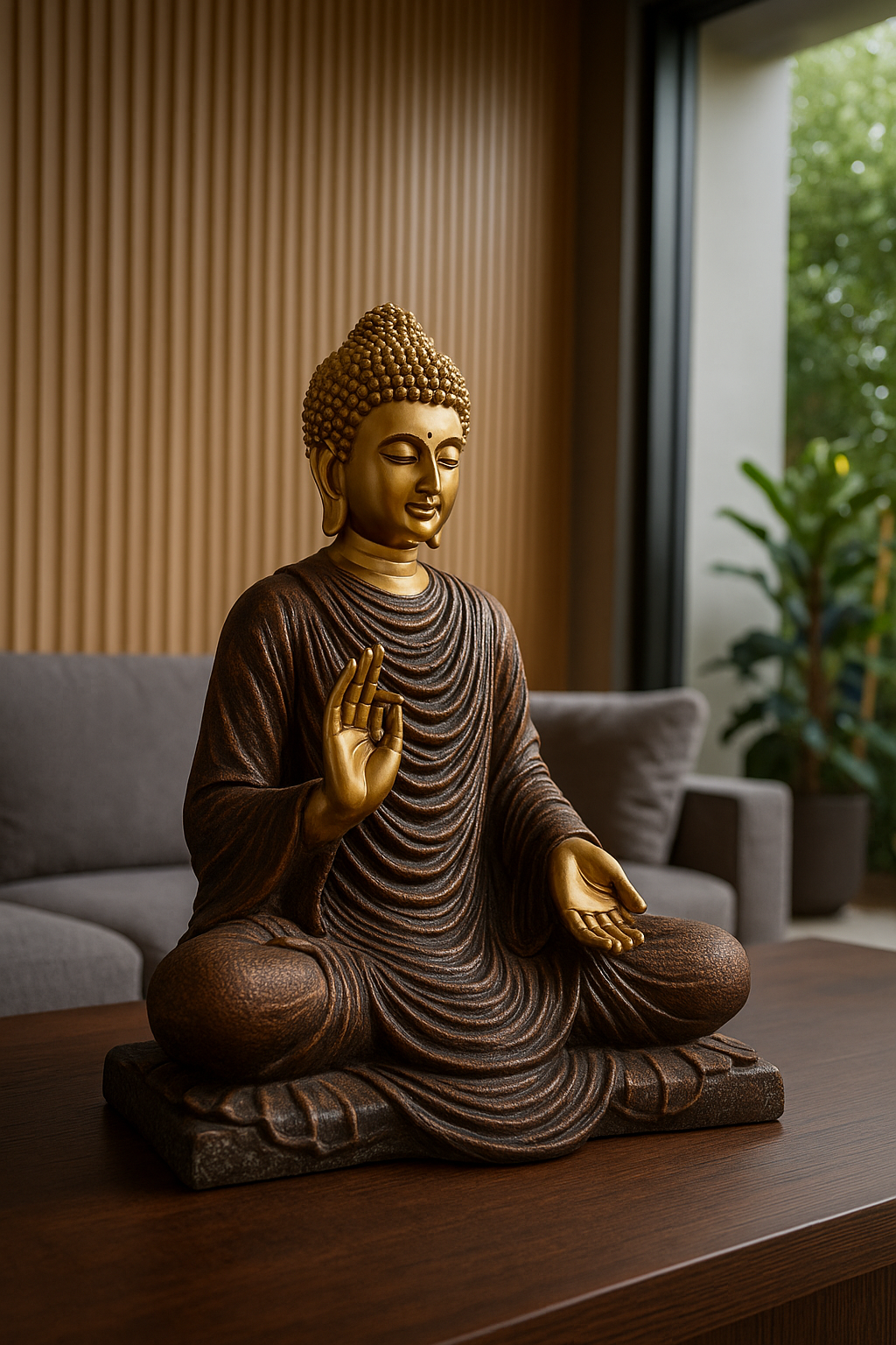20250904_1458_Modern20Minimalist20Buddha_remix_01k4a0smcdey49eq9ewg22v553.png Meditating Buddha Idol - Golden Spiritual Decor - Image 1