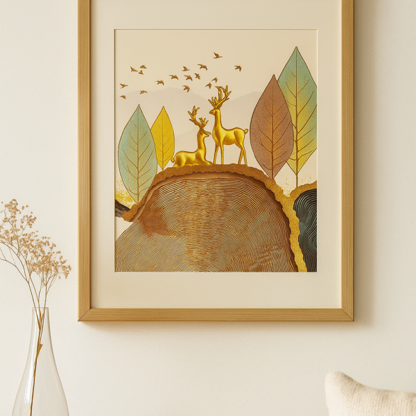 Golden Deer Nature Wall Frame