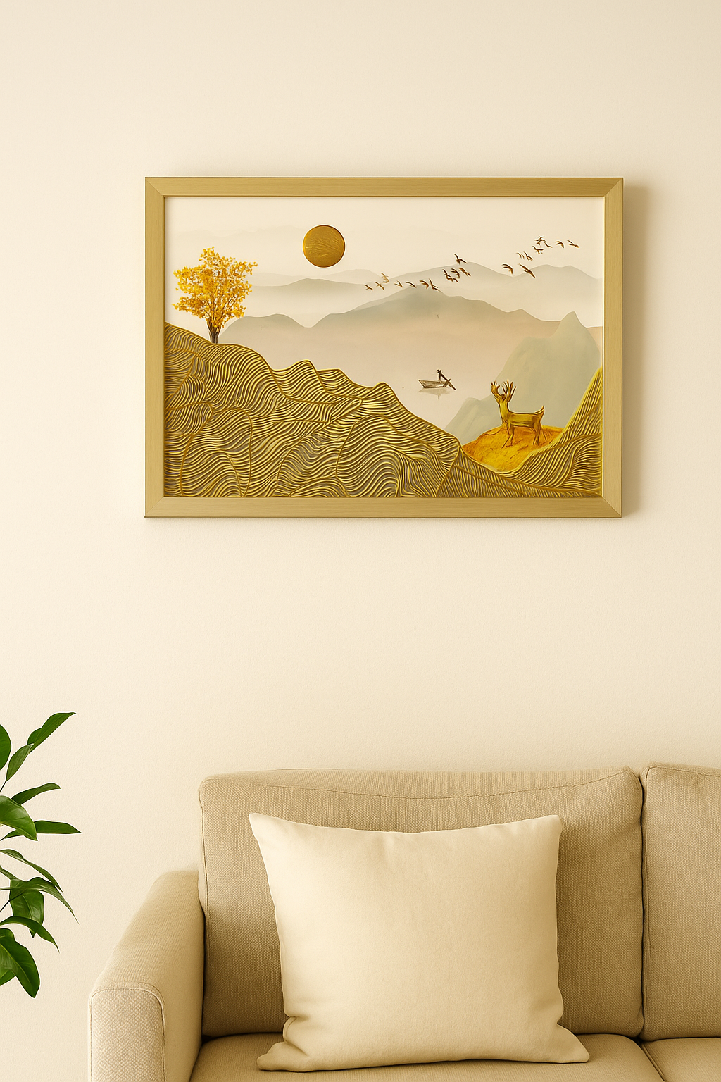 20250904_1507_Serene20Nature20Art_remix_01k4a19ajxfhstwdsgcfk2vt7b.png Golden Sunrise Mountain Landscape Painting - Image 1