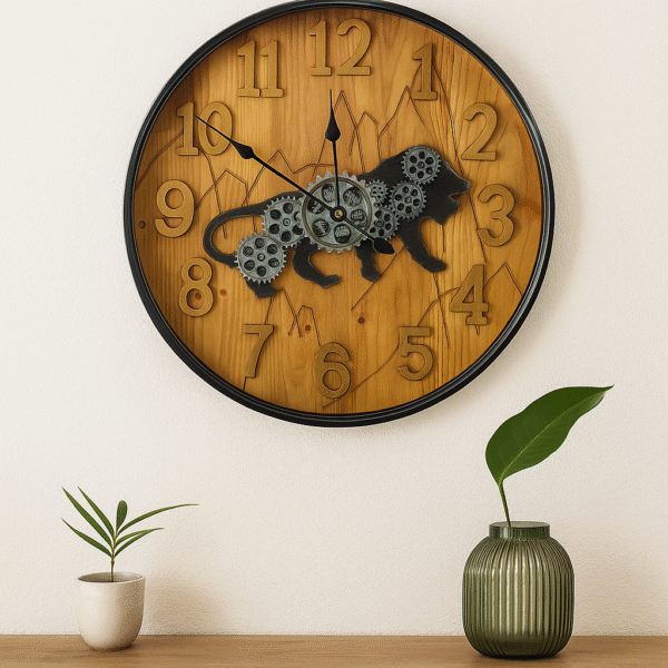 Wooden Lion Clock Showcase