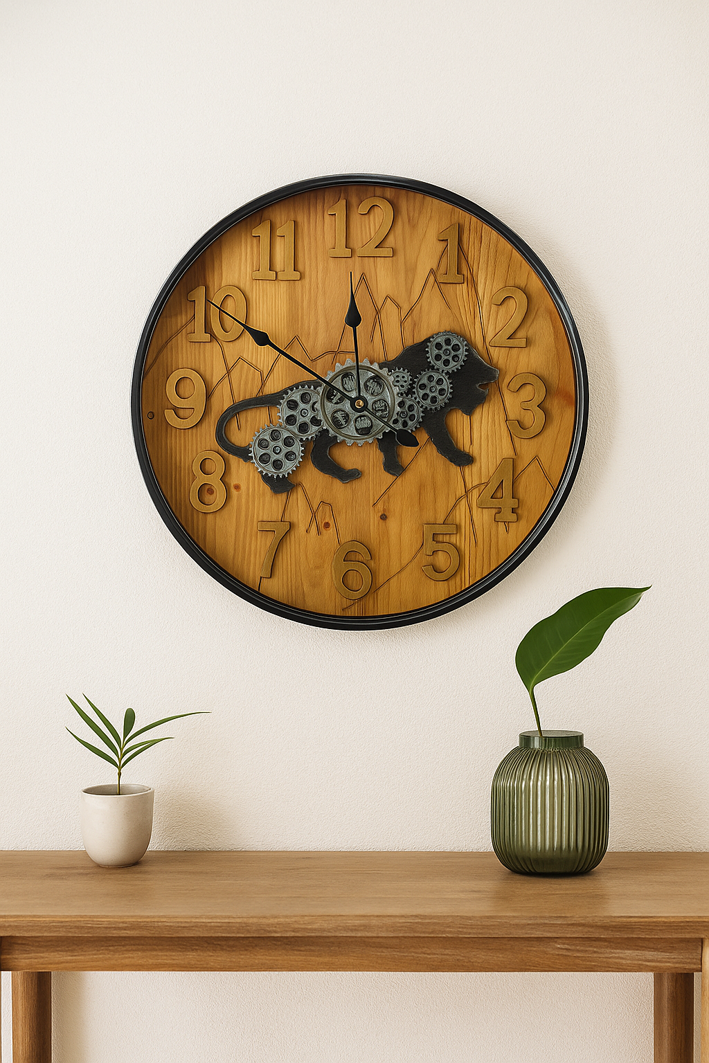 20250906_0116_Wooden20Lion20Clock20Showcase_remix_01k4dpggznedr8mwk0438ckrv8.png Wooden Lion Clock Showcase - Image 1