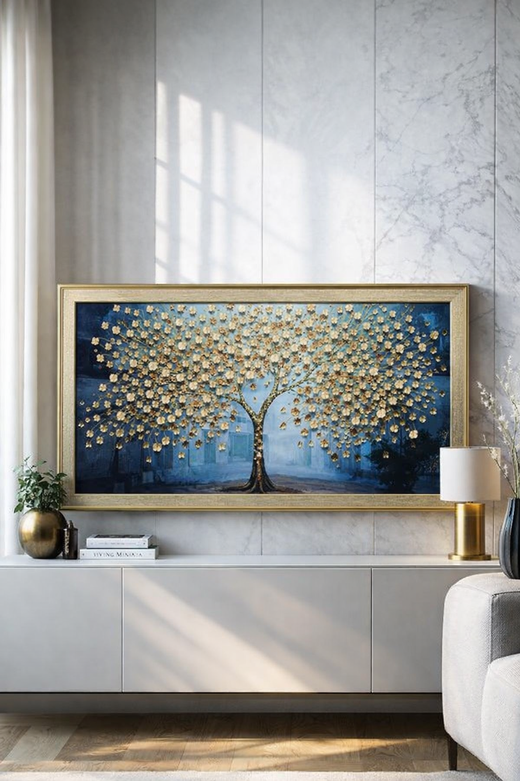 20260301_1518_Image Generation_remix_01kjmcrsy3fs28e9wn0en306r1 Golden Tree of Life Wall Painting - Image 1