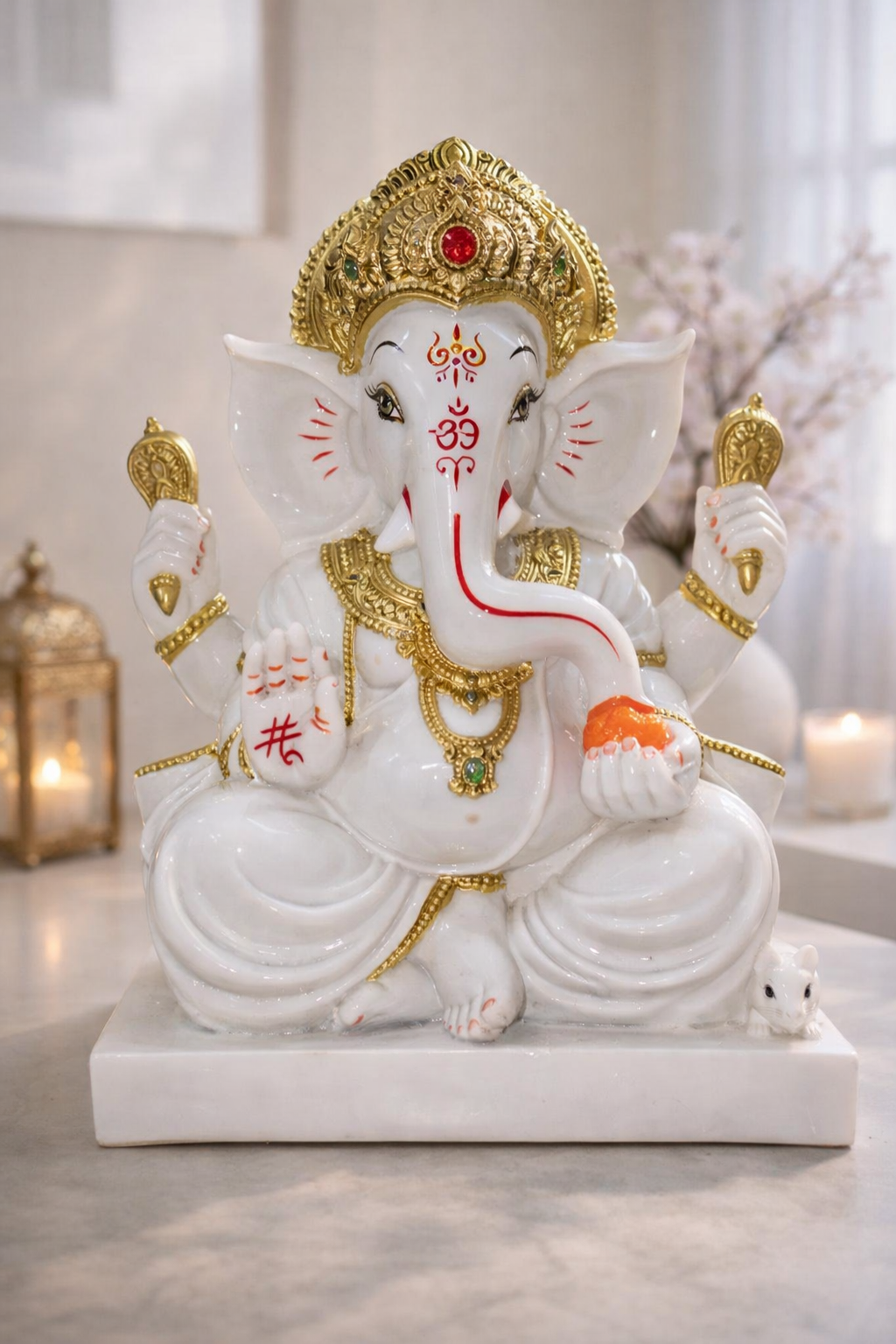 20260301_1518_Image Generation_remix_01kjmcs52gfg1vjkjxsaskycap White Marble Finish Lord Ganesha Idol - Image 1