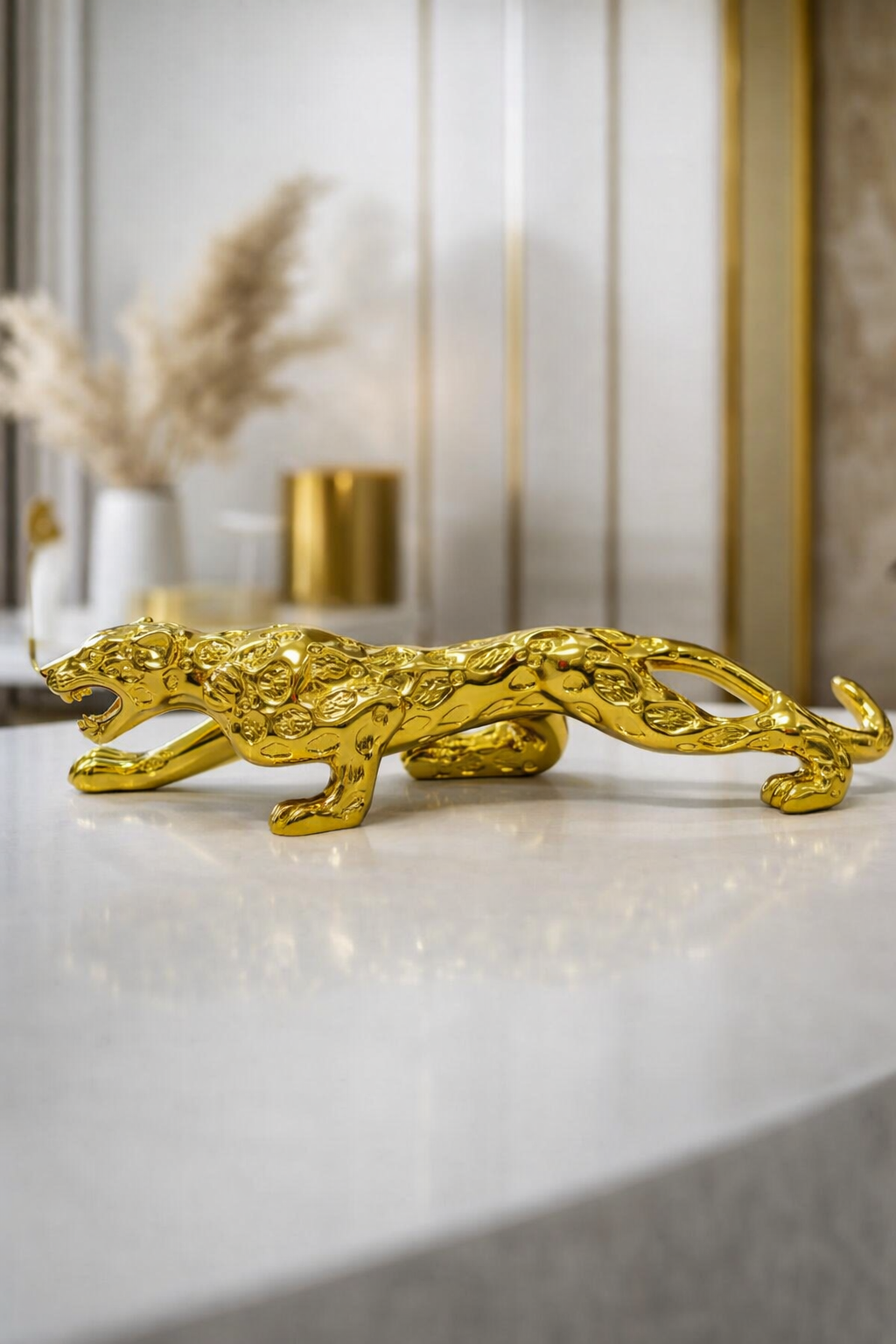 20260301_1519_Image Generation_remix_01kjmcskndf0c8yc6kghtymwes Golden Panther Luxury Sculpture - Image 1