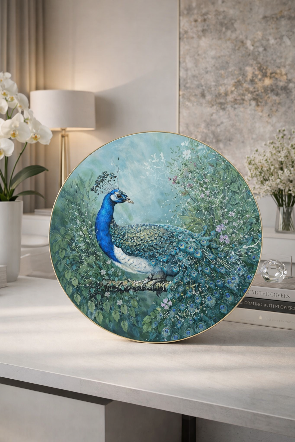 20260301_1525_Image Generation_remix_01kjmd47w1f18r4w2e7m2s5s0t Peacock Artistic Decorative Plate - Image 1