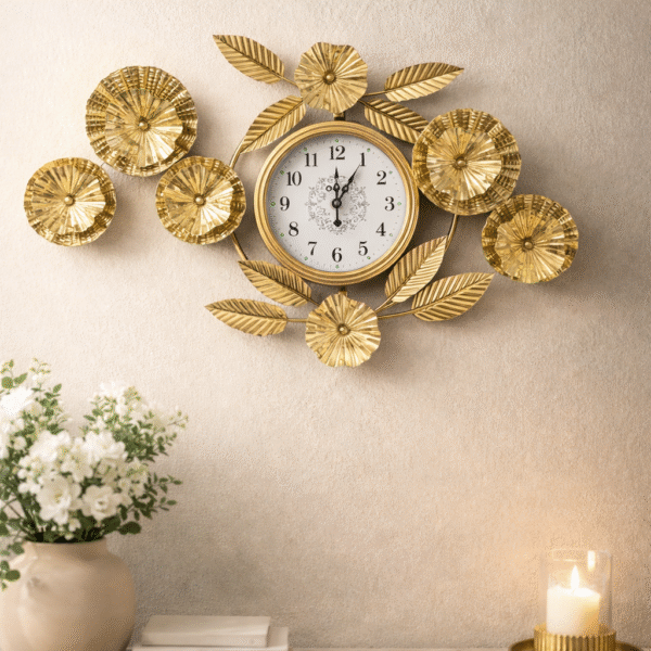 Golden Floral Decorative Wall Clock