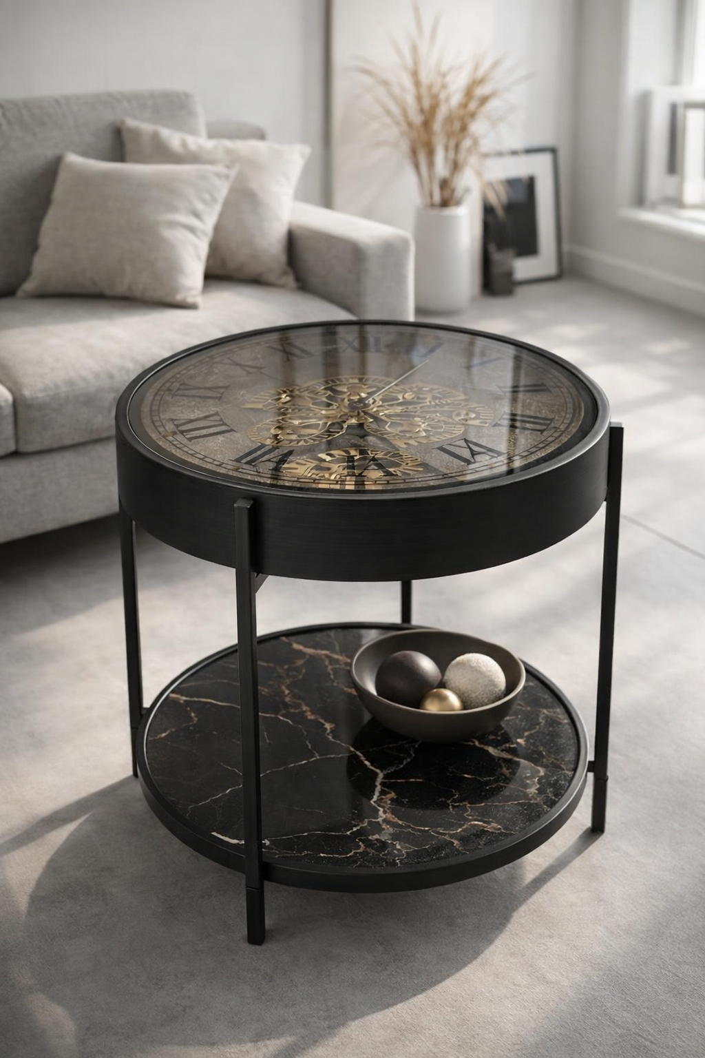 20260301_1531_Image Generation_remix_01kjmdgzw0e7brqxp0qcvxzwae Luxury Clock Coffee Table Decor - Image 1