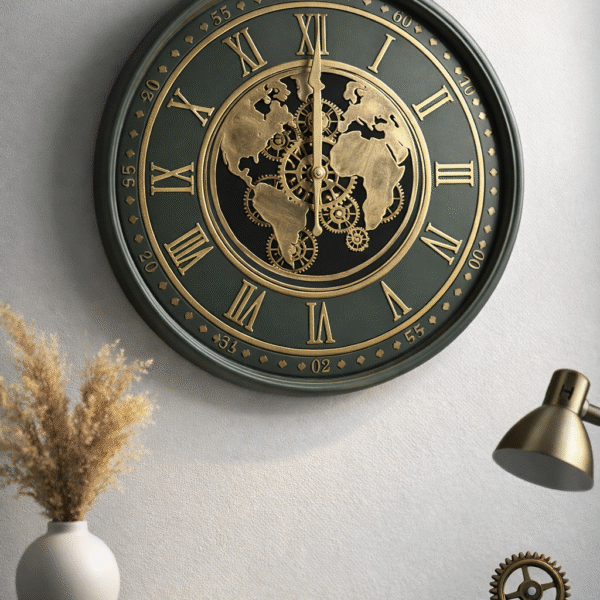 World Map Gear Luxury Wall Clock