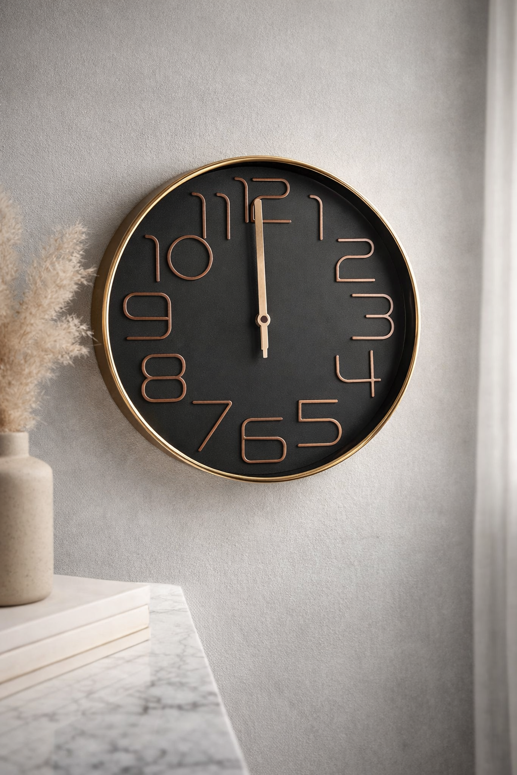 20260301_1533_Image Generation_remix_01kjmdmcz3efav2f2k449jtf8y Modern Black Gold Wall Clock - Image 1
